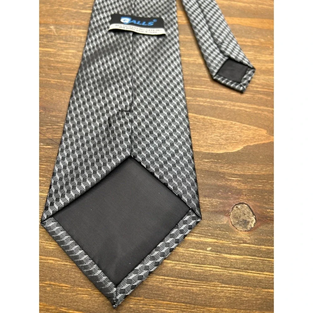 Galls Men's Black Gray Checkered Clip-On Necktie Classic Formal Uniform Tie‎